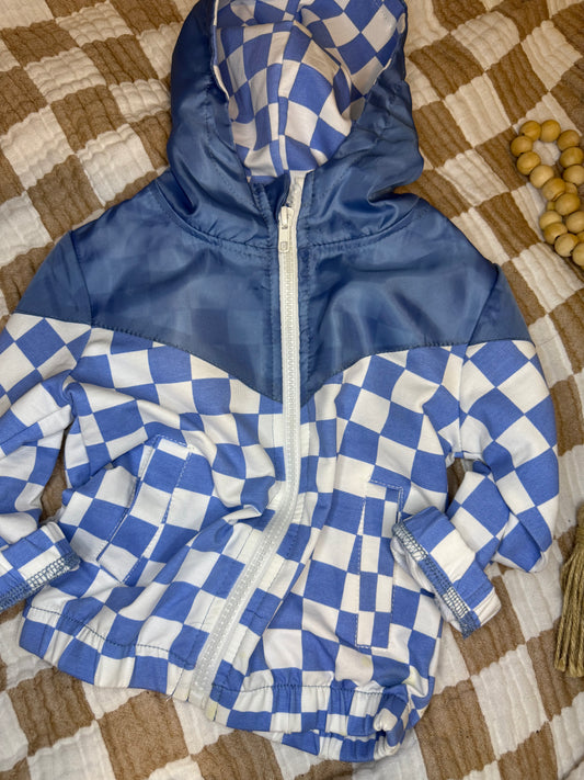 Blue checks rain coat