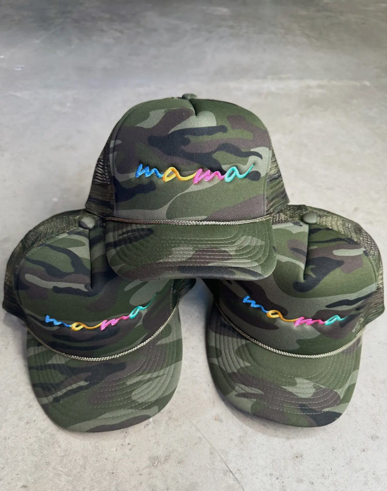 Camo embroidered Mama Trucker Pre-order